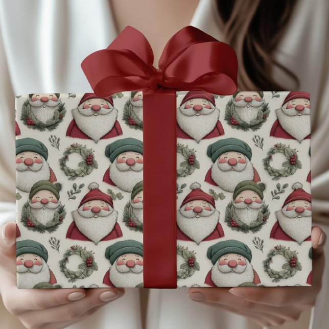 Papier Cadeau Père Noël de Noël fantastique avec des couronnes d (Créateur téléchargé)