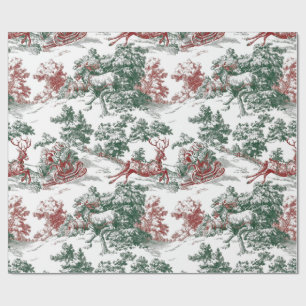 Papier Cadeau Père Noël de Noël Rouge Vert Vintage Traîneau