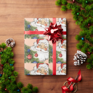 Papier Cadeau Père Noël de Noël vintage avec ornements d'arbre