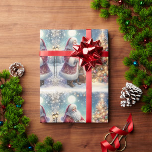 Papier Cadeau Père Noël de Noël vintage et sapin de Noël