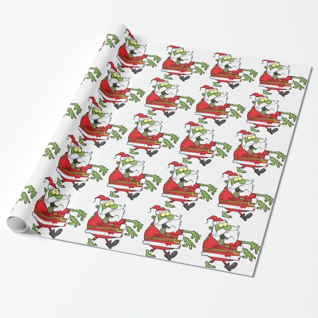 Papier Cadeau Père Noël de Noël zombie drôle (Déroulé)