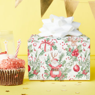 Papier Cadeau Père Noël Deer Baubles Holly Christmas Wrapper Pap