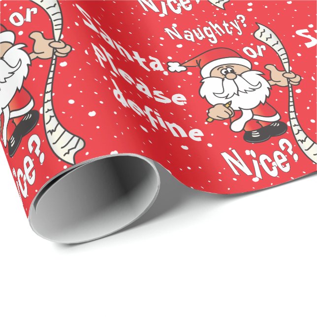 Papier Cadeau Père Noël Définir Naughty ou Nice | Noël (Coin rond)