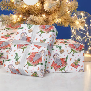 Papier Cadeau Père Noël drôle et sapins de Noël