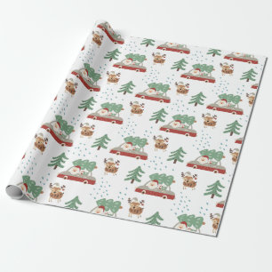 Papier Cadeau Père Noël drôle Forêt enneigée Noël