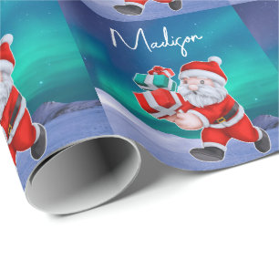 Papier Cadeau Père Noël est en route Northern Lights Christmas