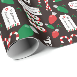 Papier Cadeau Père Noël et lumières de Noël personnalisées