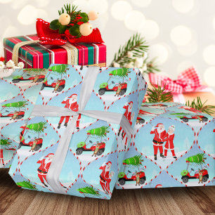 Papier Cadeau Père Noël Et Mme Claus Golfing Ogee Motif