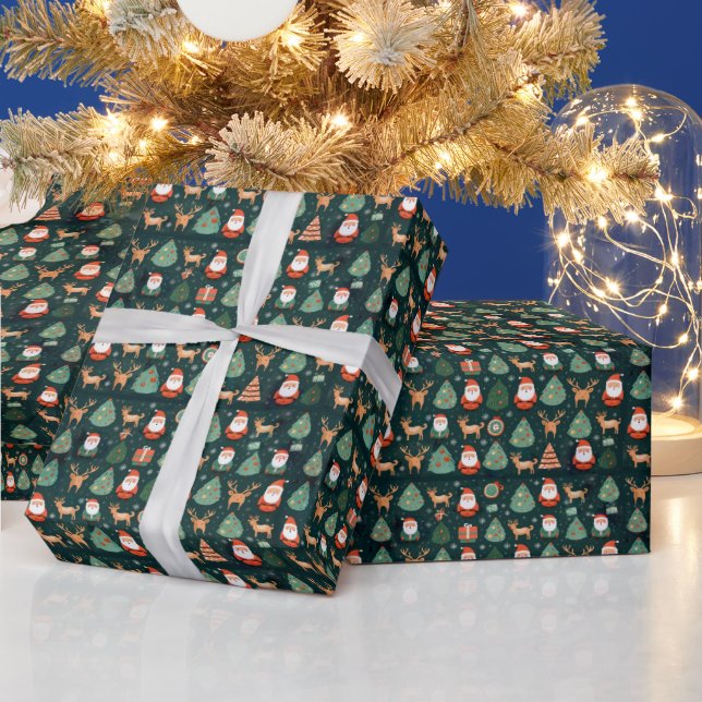 Papier Cadeau Père Noël et rennes (Vacances)