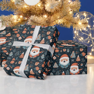 Papier Cadeau Père Noël et sapins de Noël
