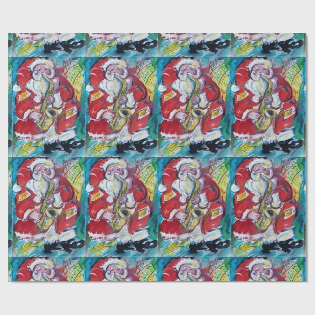 PAPIER CADEAU PÈRE NOËL ET SAX, PARTI NOËL (Plat)