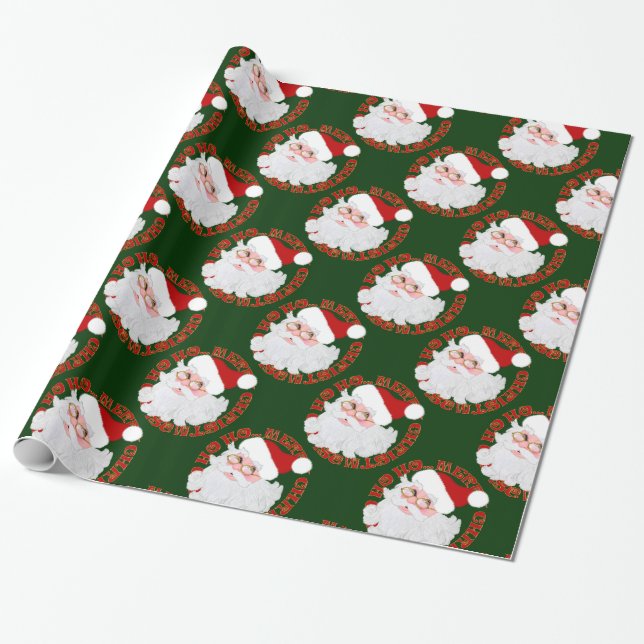 Papier Cadeau Père Noël Face Circles Livre vert-cadeau (Déroulé)