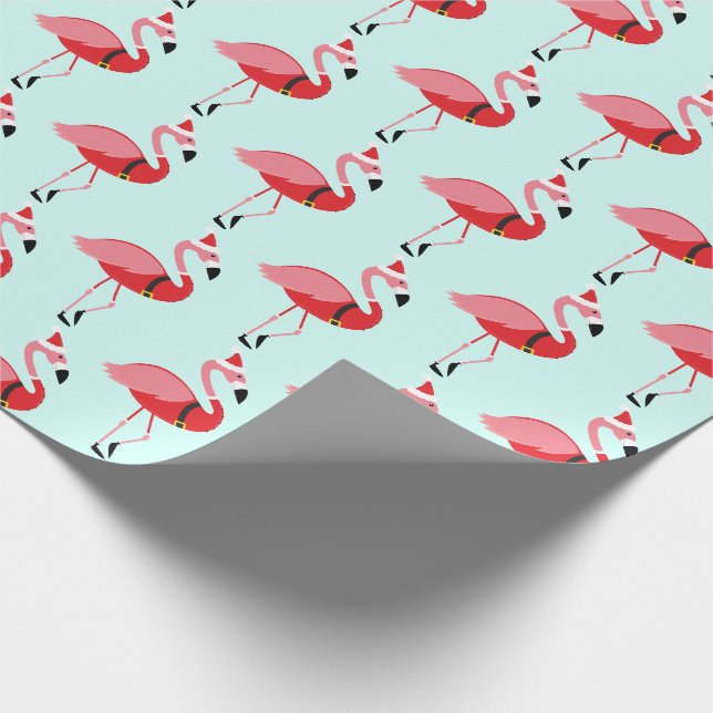 Papier Cadeau père Noël Flamant rose rose bleu Motif de Noël (Coin)