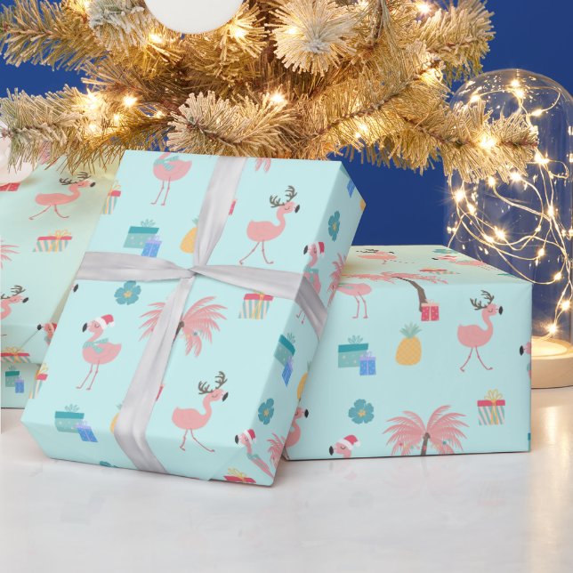 Papier Cadeau Père Noël Flamingo Pattern Amusant AquaNoël Tropic (Vacances)