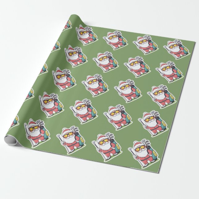 Papier Cadeau Père Noël Golfing Christmas Fun (Déroulé)