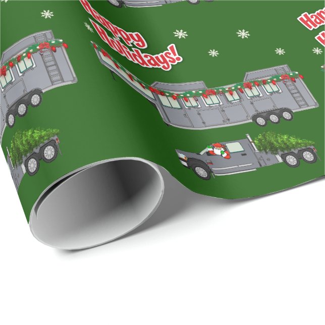 Papier Cadeau Père Noël Grey Truck and Horse Trailer Noël (Coin rond)