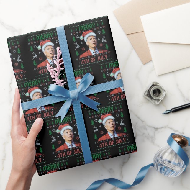 Papier Cadeau Père Noël Joe Biden Joyeux Noël 4 juillet laid (Cadeaux)