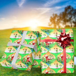 Papier Cadeau Père Noël jouant au golf en Floride Noël Ogee