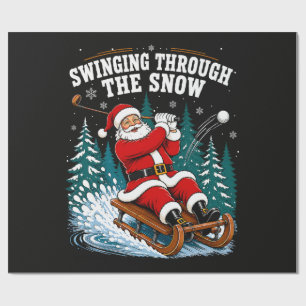 Papier Cadeau Père Noël Jouant au Golf Joyeux Noël Golfeur