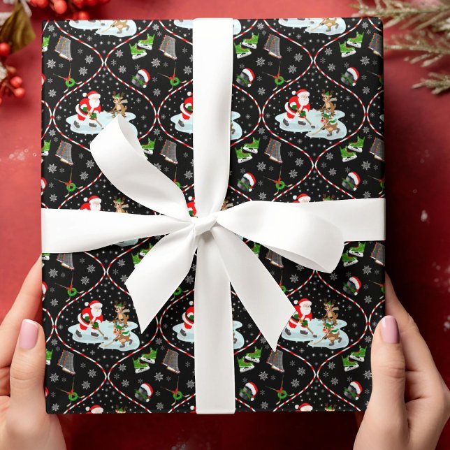 Papier Cadeau Père Noël Jouer Motif de Noël de hockey sur glace  (Créateur téléchargé)