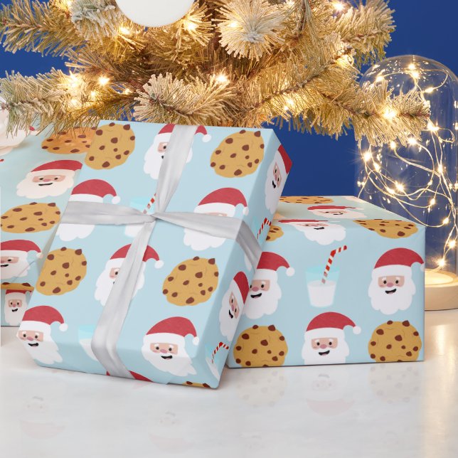 Papier Cadeau Père Noël Lait et biscuits Papier à enveloppement  (Vacances)