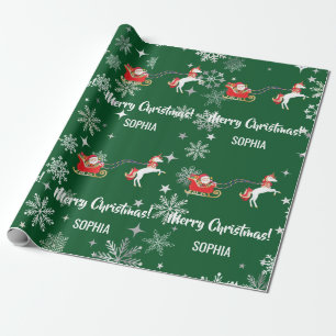Papier Cadeau Père Noël Licorne Flocons de Neige Nom Personnalis