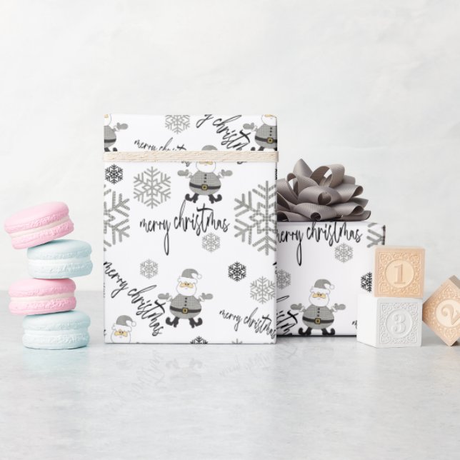 Papier Cadeau Père Noël moderne Houndstooth Snowflakes Motif (Baby Shower)