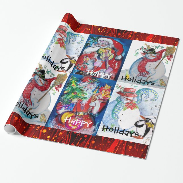 PAPIER CADEAU PÈRE NOËL MUSICALE ET LES SNOWMEN HEUREUX JOURS DE (Déroulé)