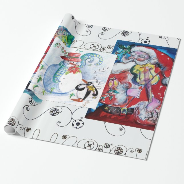 PAPIER CADEAU PÈRE NOËL MUSICALE ET PARTI NOËL SNOWMEN (Déroulé)