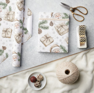 Papier Cadeau Père Noël Neutre Vintage Noël de Fêtes