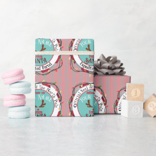 Papier Cadeau Père Noël Official Seal Rudolph sur Blue & Red Str