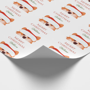 Papier Cadeau père Noël Orange Corgi Joyeux Nom de Noël