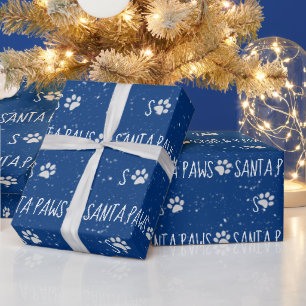 Papier Cadeau Père Noël Paws - Empreintes de Noël en bleu