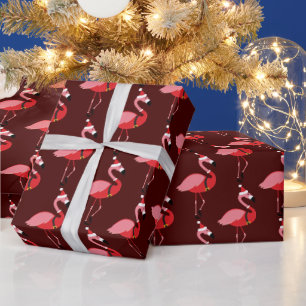 Papier Cadeau père Noël Pink Flamingo Motif Bourgogne Noël