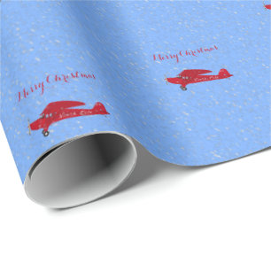 Papier Cadeau Père Noël Pôle Nord Avion Rouge neige Noël