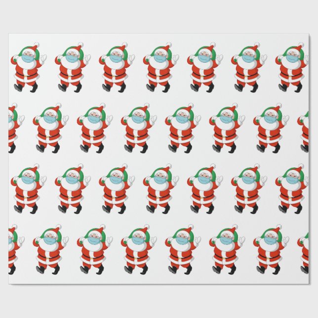 Papier Cadeau Père Noël portant un masque médical (Plat)