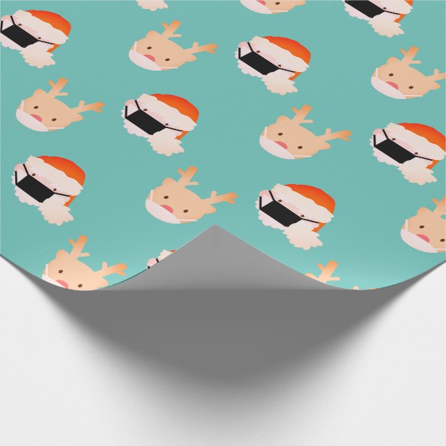 Papier Cadeau Père Noël Reindeer avec Masque bleu turquoise (Coin)