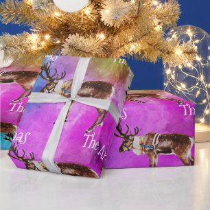 Papier Cadeau père Noël Reindeer sur le feuillet d'enveloppement