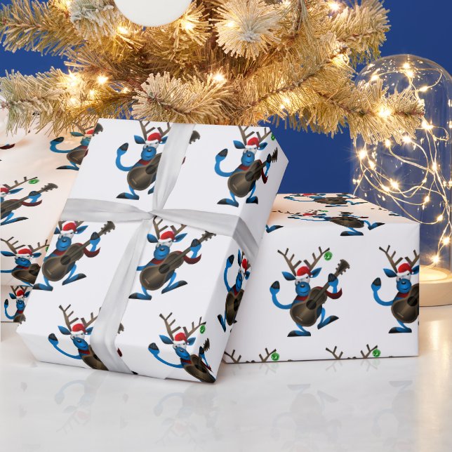 Papier Cadeau Père Noël reinder jouant de la guitare (Vacances)