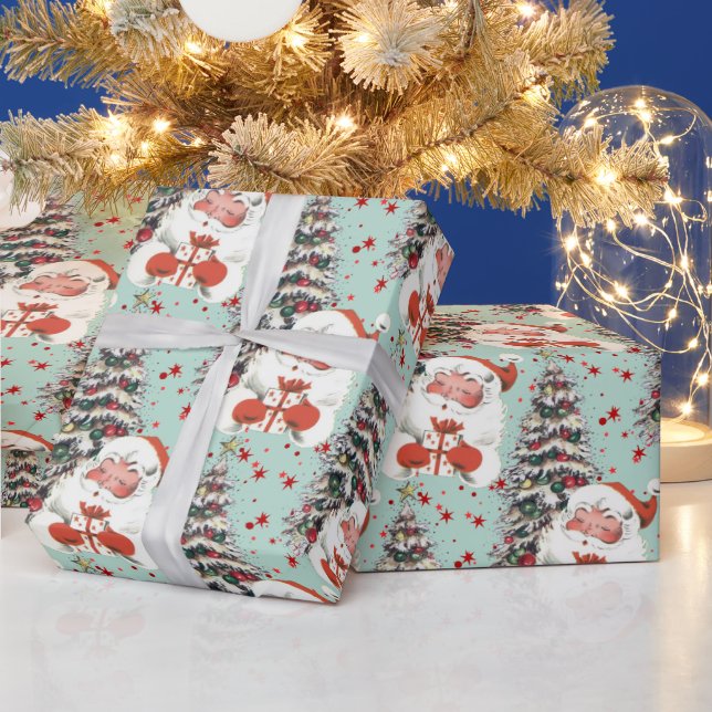 Papier Cadeau Père Noël Rétro Aux Étoiles (Vacances)