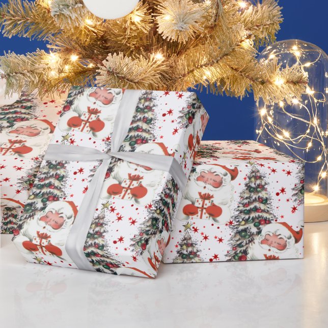 Papier Cadeau Père Noël Rétro Avec Étoiles Emballage Papier (Vacances)