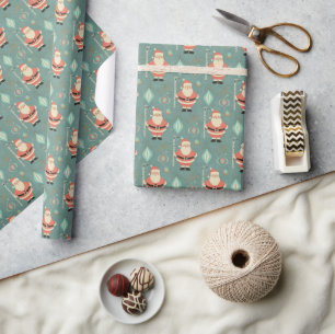 Papier Cadeau Père Noël Rétro du Milieu du Siècle 6-7 Mème