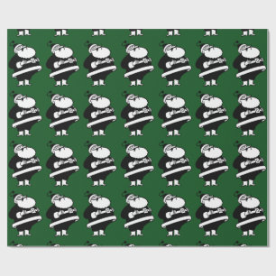 Papier Cadeau Père Noël riant de noir et blanc vintage sur le