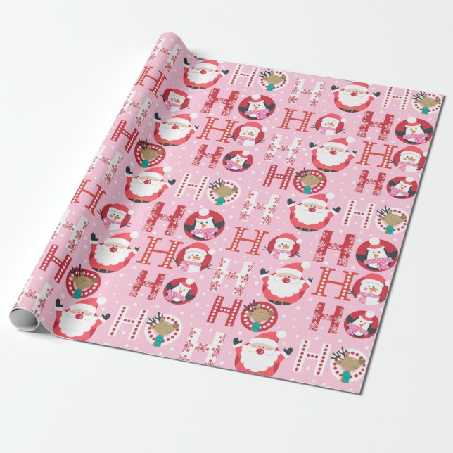 Papier Cadeau Père Noël rose et le plaisir de Noël de Rudolph (Déroulé)