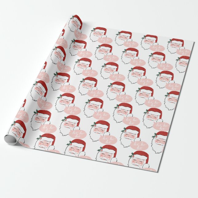 Papier Cadeau Père Noël rose et rouge joyeux | ho ho (Déroulé)
