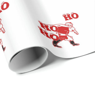Papier Cadeau Père Noël rouge et blanc Marcher Ho Ho Art Imprime