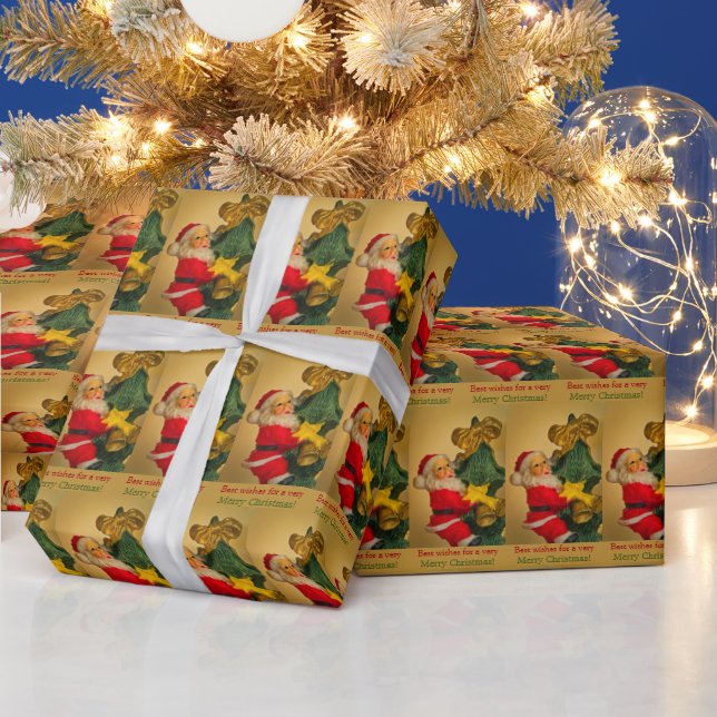 Papier Cadeau Père Noël rouge et verte sur sapin de Noël (Vacances)