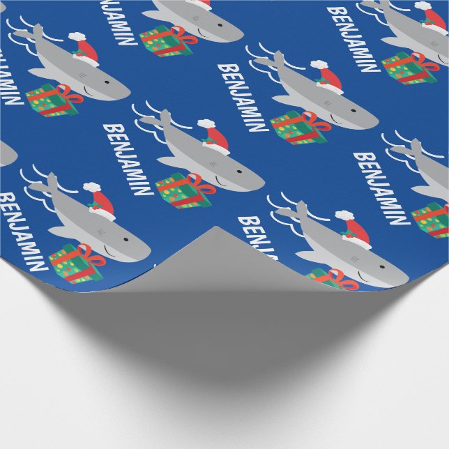 Papier Cadeau Père Noël Shark Avec Papier D'Enveloppement De Nom (Coin)