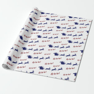 Papier Cadeau Père Noël Sleigh Reindeers Et Ho Ho Ho White Sein