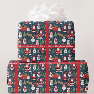 Papier Cadeau Père Noël Snowman Ajouter nom et texte joli Noël
